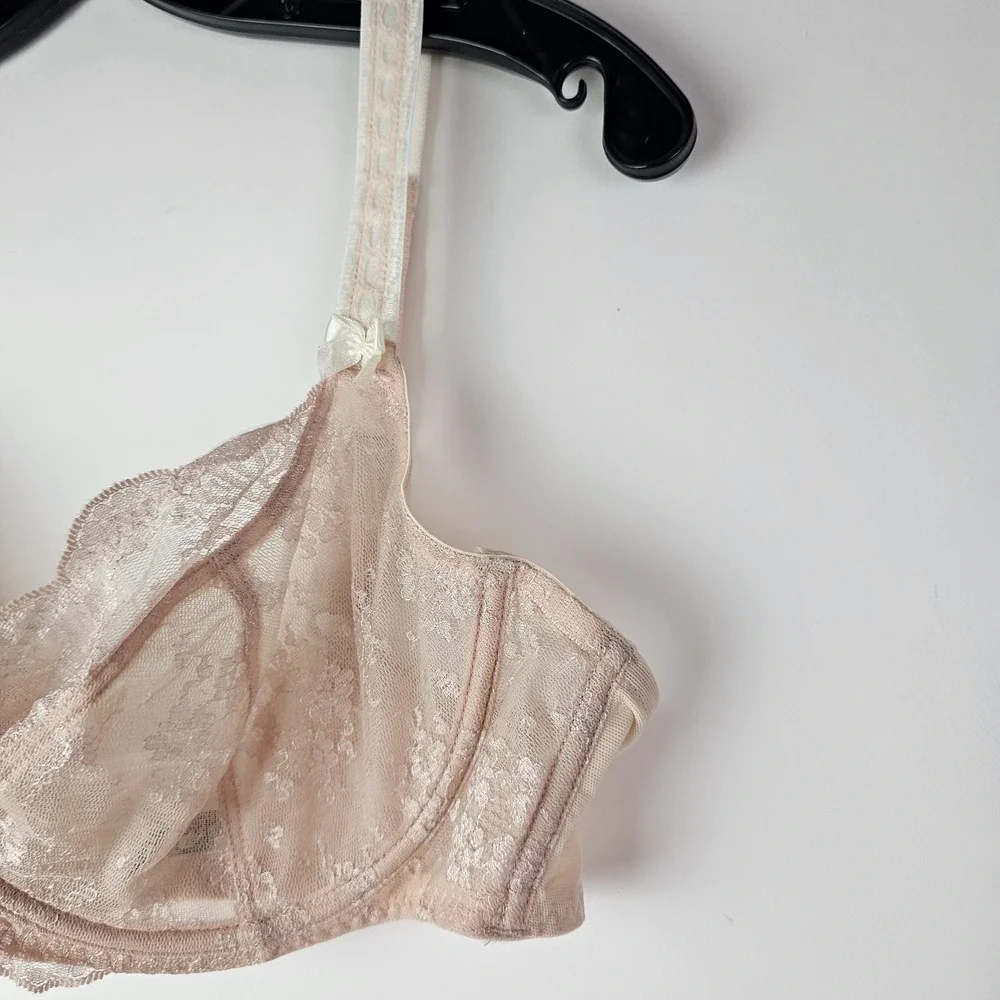 Paramour‎ 42C Style 115005 Sheer Lace Beige Underwire Bra Romantic